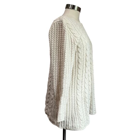 J. Jill Cream Chenille Cable Crew Neck Knit Tunic Length Sweater Sz L Petite - Picture 2 of 7